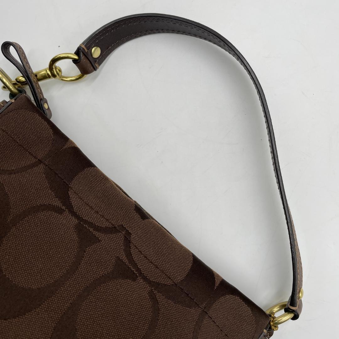 良品 COACH ショルダーバッグ キャンバス ブラウン シグネチャー