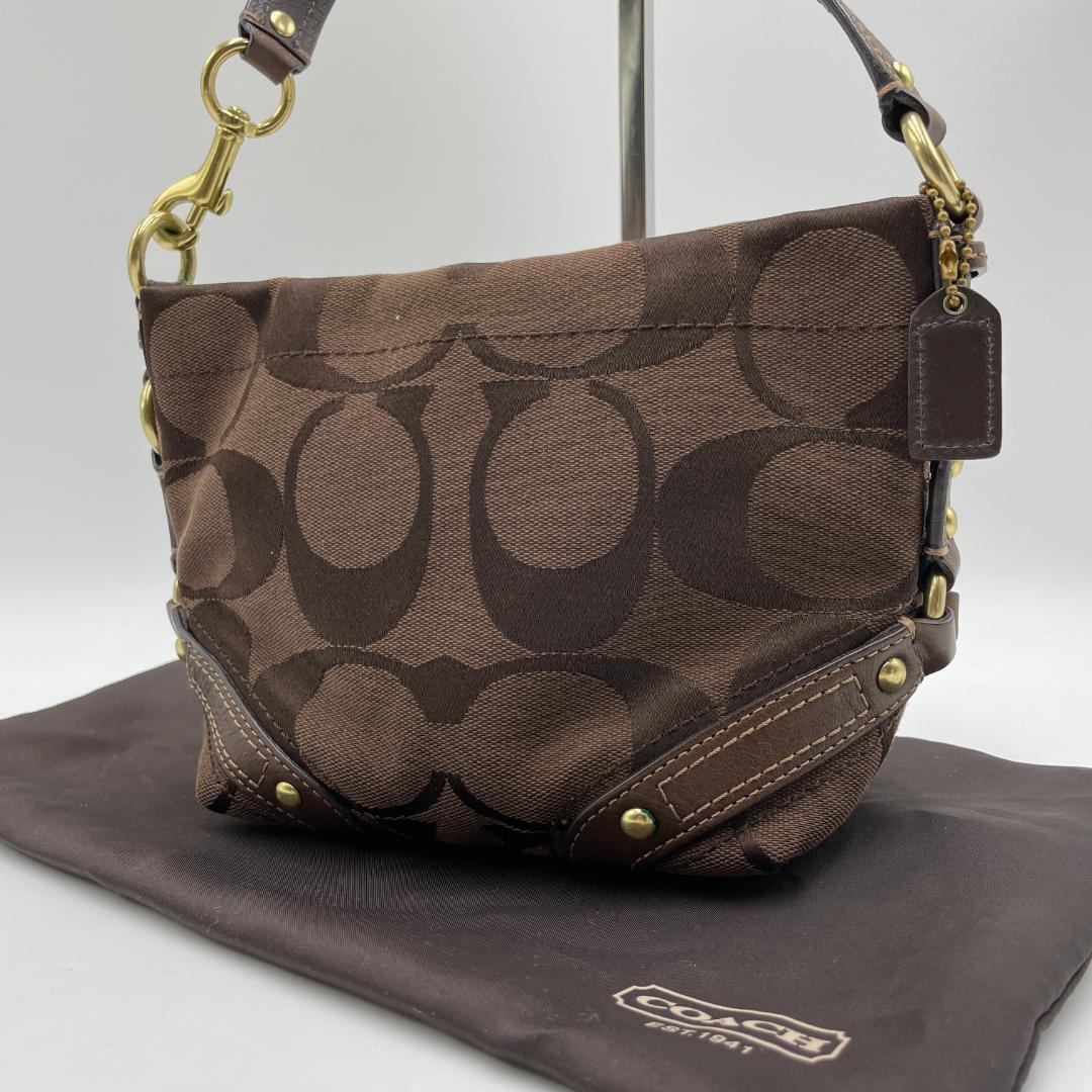 良品 COACH ショルダーバッグ キャンバス ブラウン シグネチャー