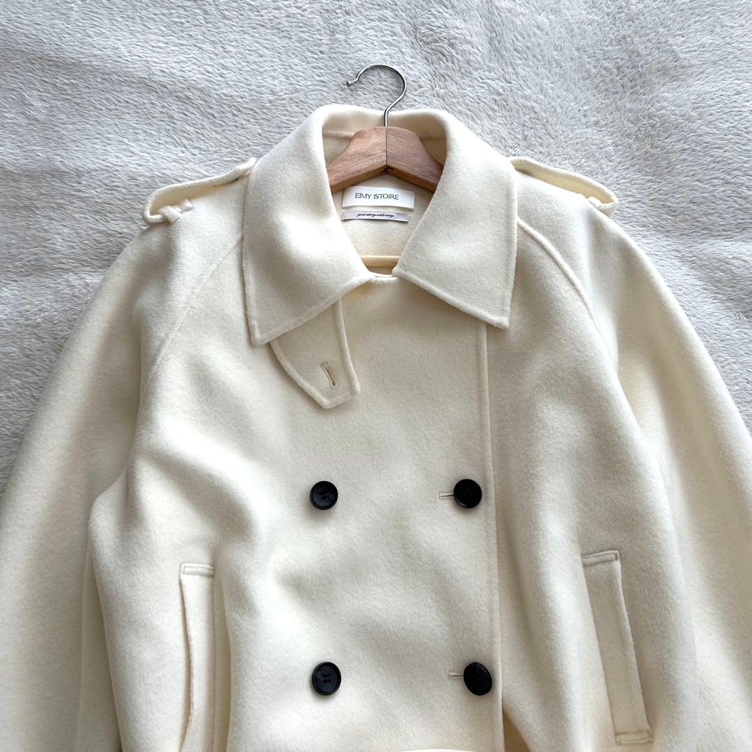 美品 eimy istoire ウールショートトレンチコート 38 アイボリー