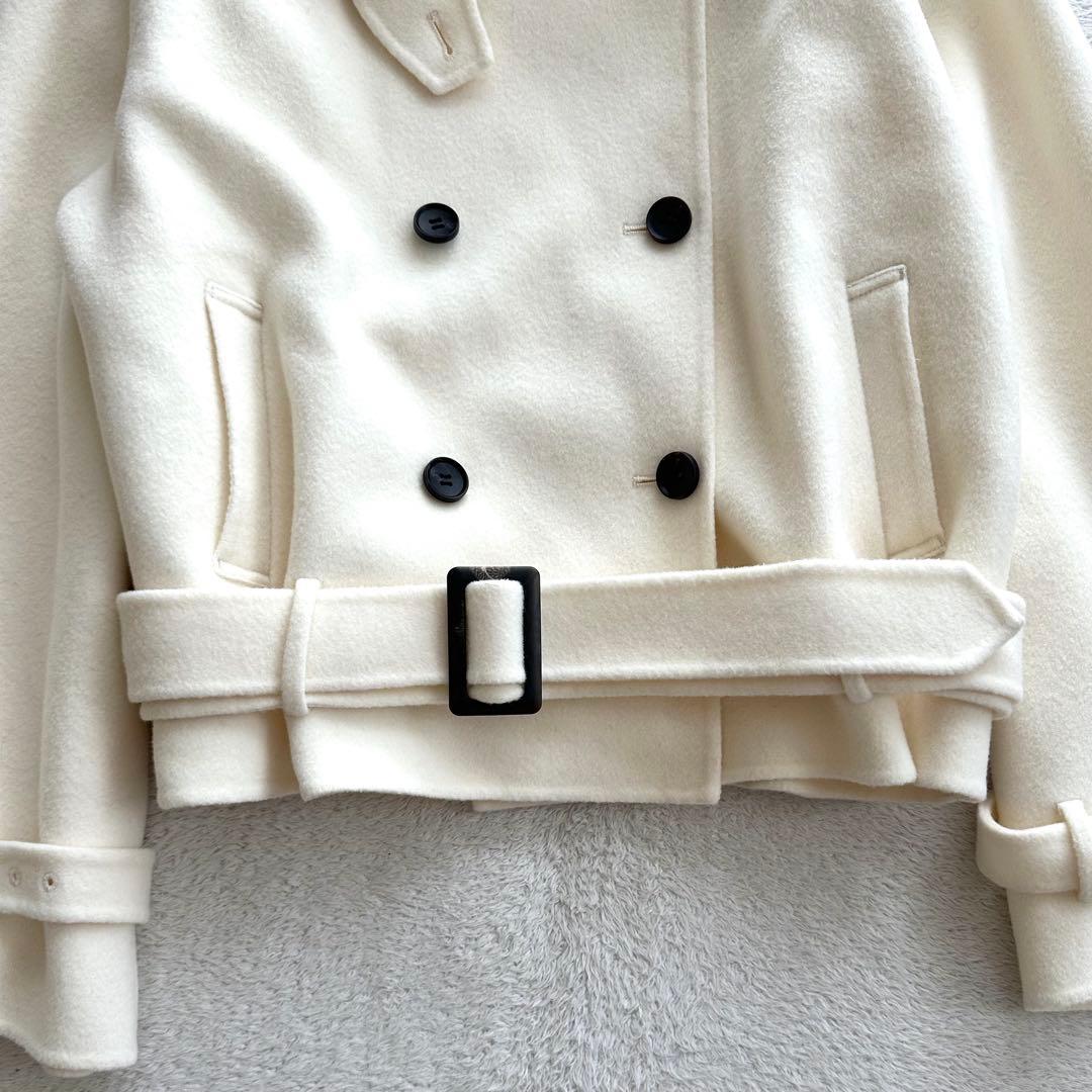 美品 eimy istoire ウールショートトレンチコート 38 アイボリー