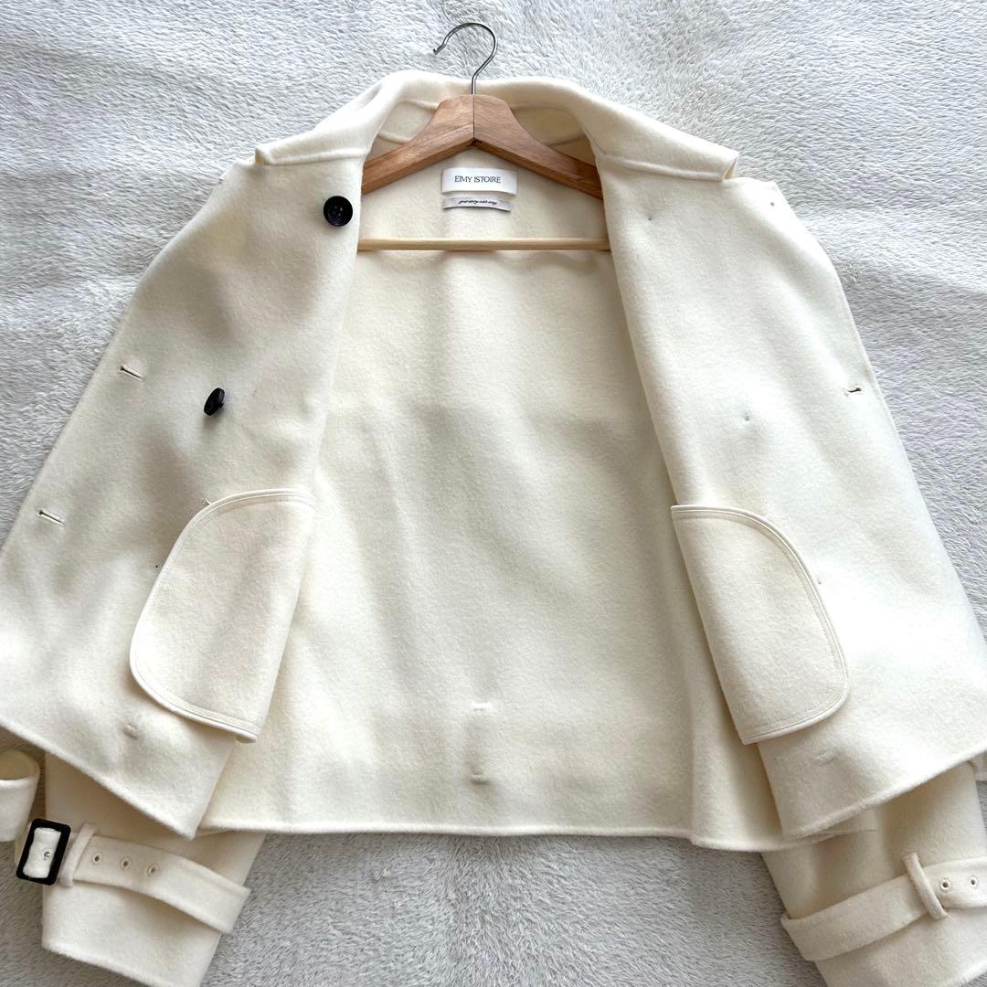 美品 eimy istoire ウールショートトレンチコート 38 アイボリー