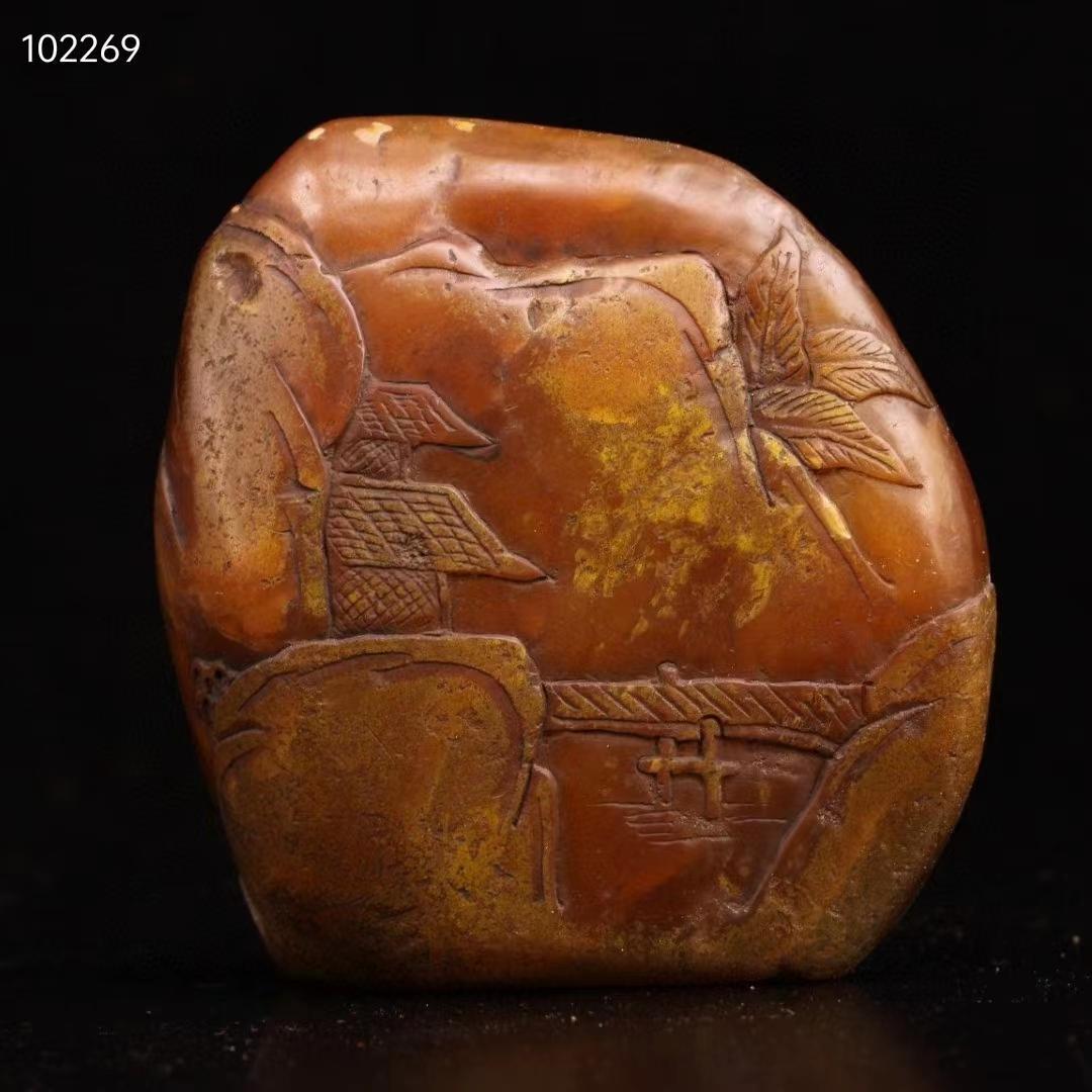 中国美術・寿山田黄石純手彫り・深山訪友の印鉴・古漆箱付・書道品・篆書印・文房聖品