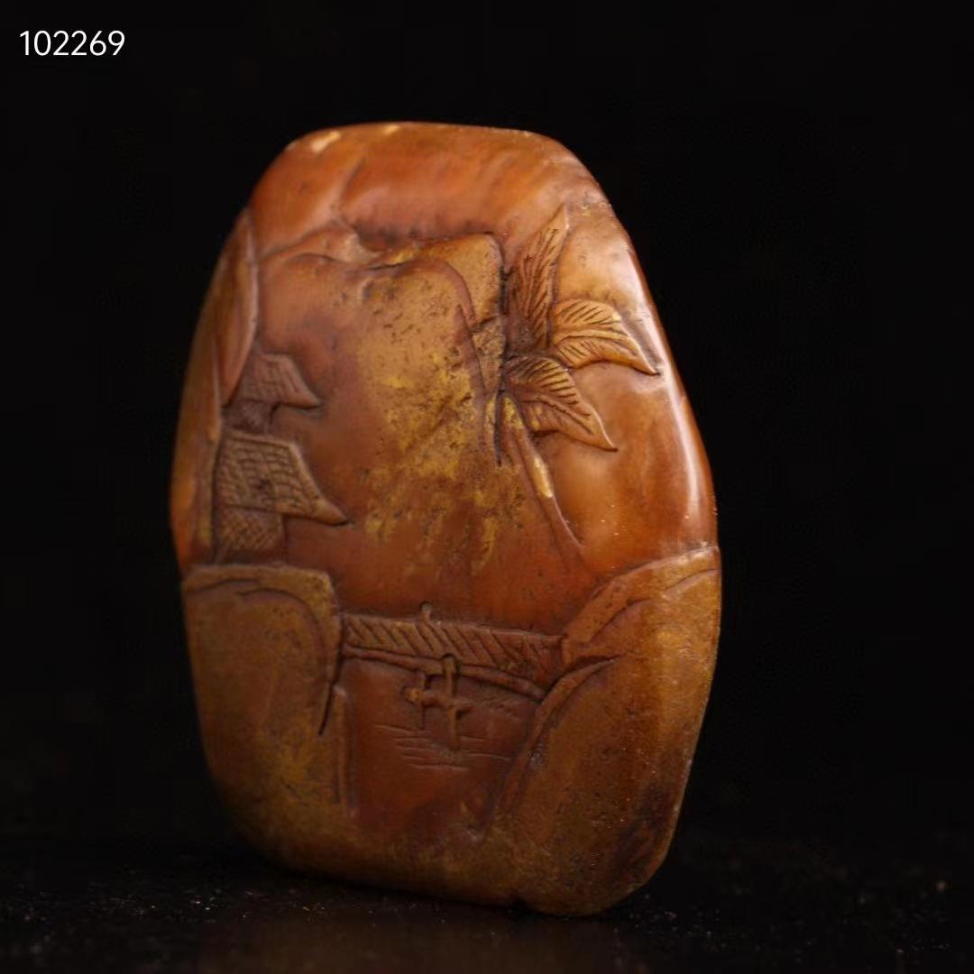 中国美術・寿山田黄石純手彫り・深山訪友の印鉴・古漆箱付・書道品・篆書印・文房聖品