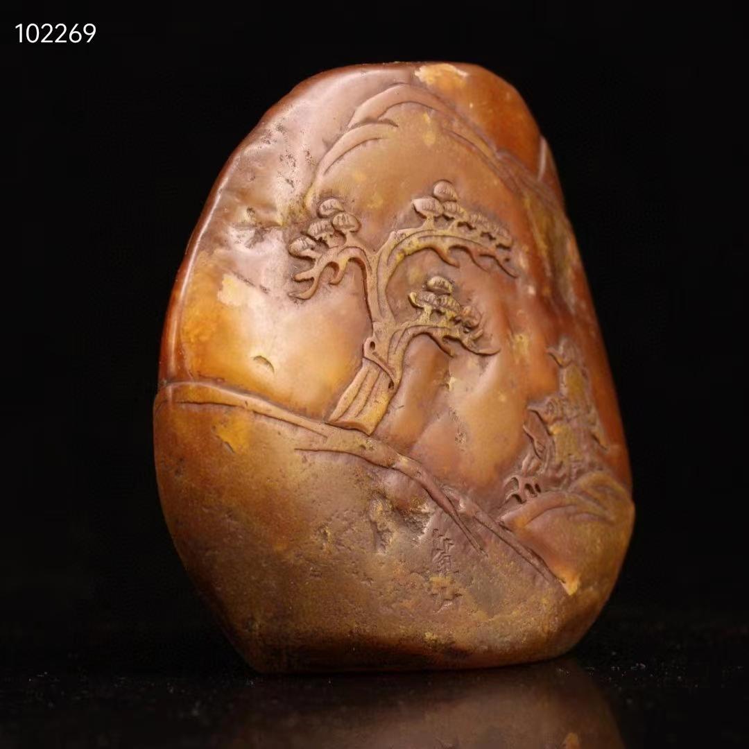 中国美術・寿山田黄石純手彫り・深山訪友の印鉴・古漆箱付・書道品・篆書印・文房聖品