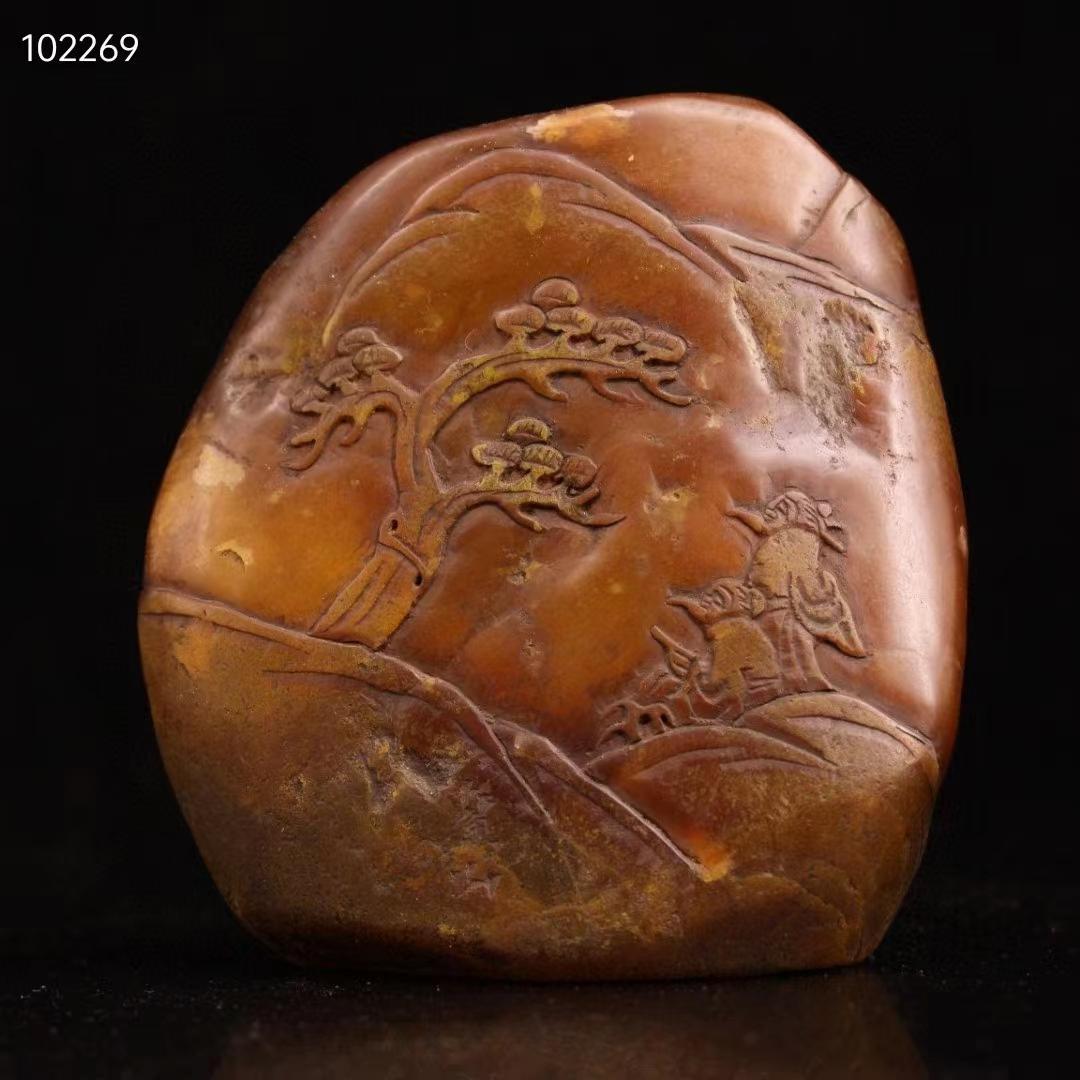 中国美術・寿山田黄石純手彫り・深山訪友の印鉴・古漆箱付・書道品・篆書印・文房聖品