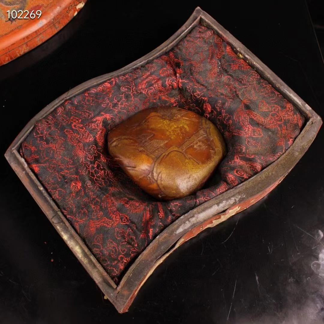 中国美術・寿山田黄石純手彫り・深山訪友の印鉴・古漆箱付・書道品・篆書印・文房聖品