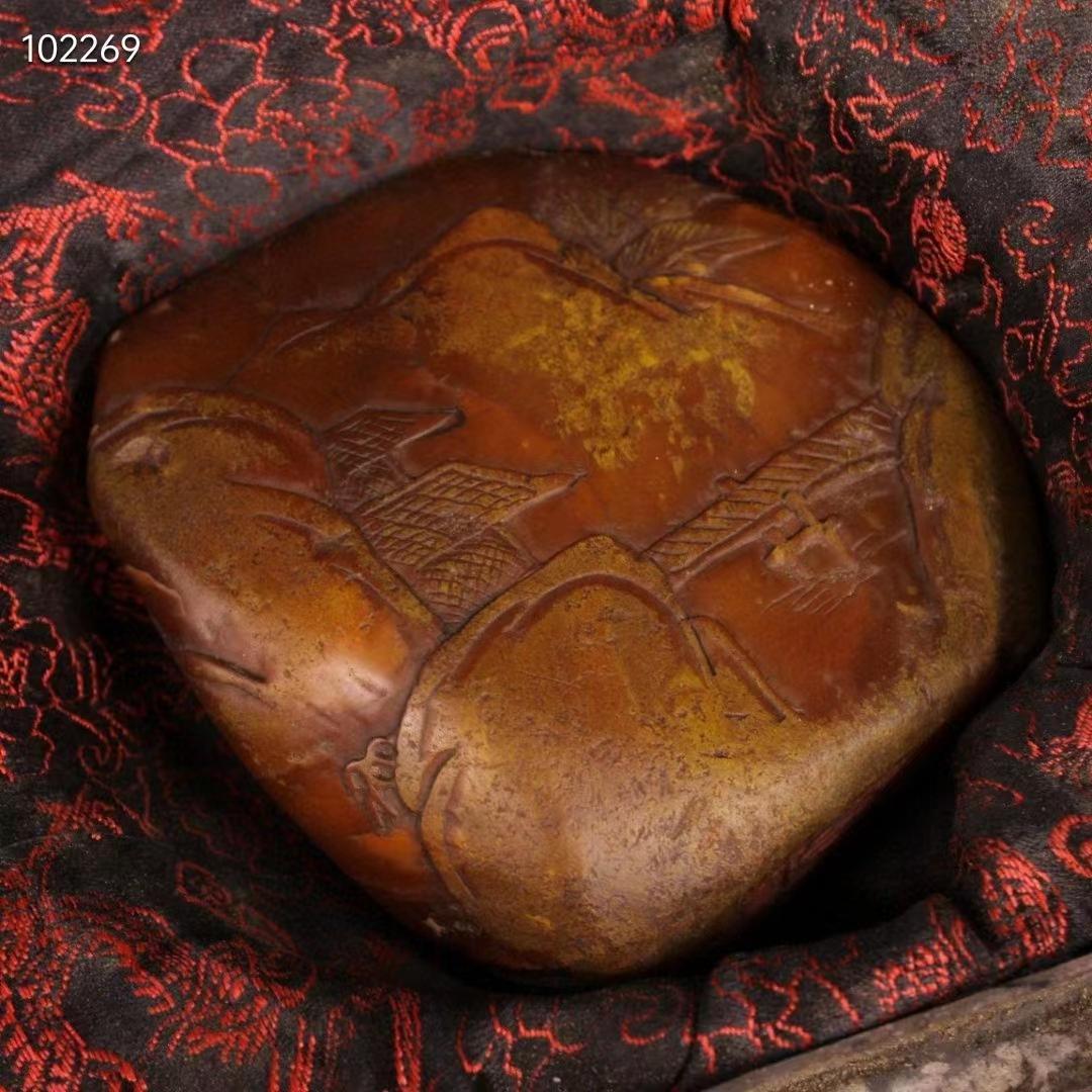 中国美術・寿山田黄石純手彫り・深山訪友の印鉴・古漆箱付・書道品・篆書印・文房聖品