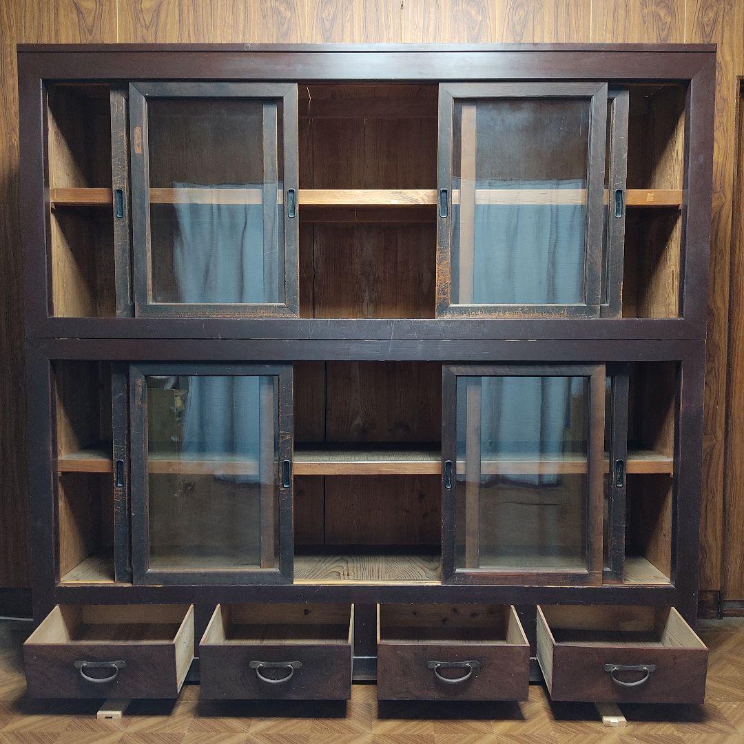 【状態良】『大型 陳列戸棚』 陳列棚 アンティーク 水屋箪笥 食器棚