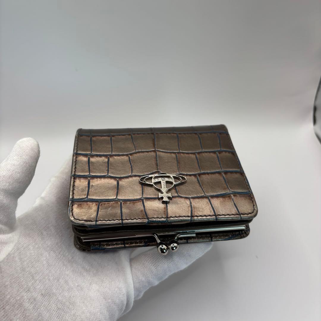 希少品　vivienne westwood 二つ折り財布　シルバー　クロコ　財布