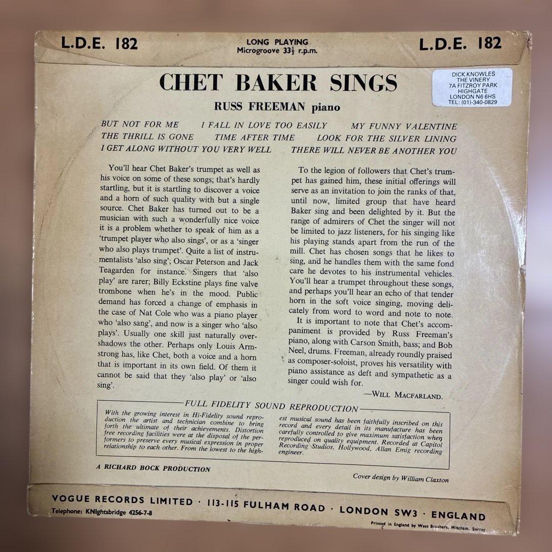 チェットベイカー 名盤 レコード チェットベイカーシングス UK盤