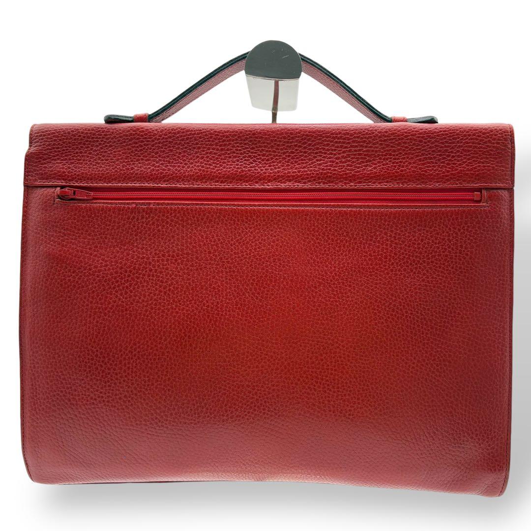 ピエールバルマン ブリーフケース レザー 赤 レッド 型押しロゴ フラップ A4