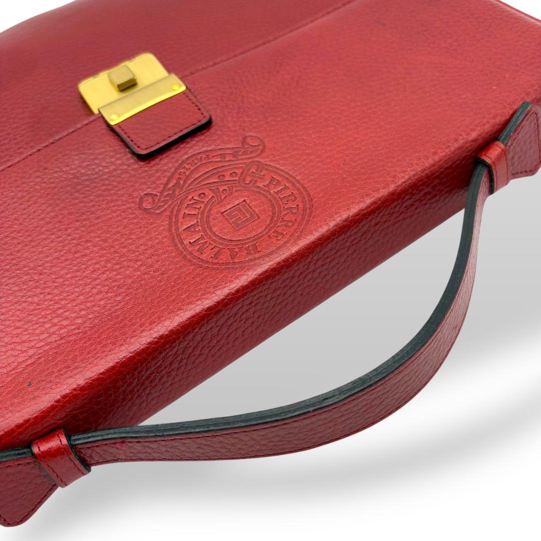 ピエールバルマン ブリーフケース レザー 赤 レッド 型押しロゴ フラップ A4