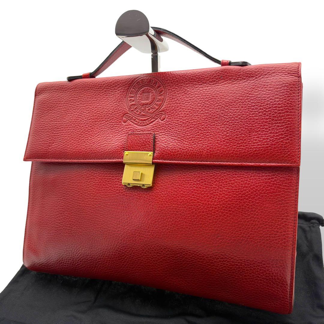 ピエールバルマン ブリーフケース レザー 赤 レッド 型押しロゴ フラップ A4