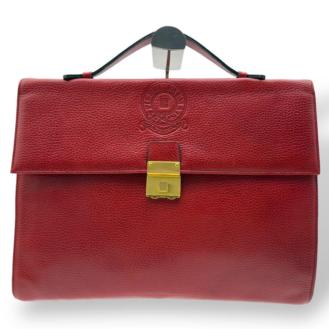 ピエールバルマン ブリーフケース レザー 赤 レッド 型押しロゴ フラップ A4