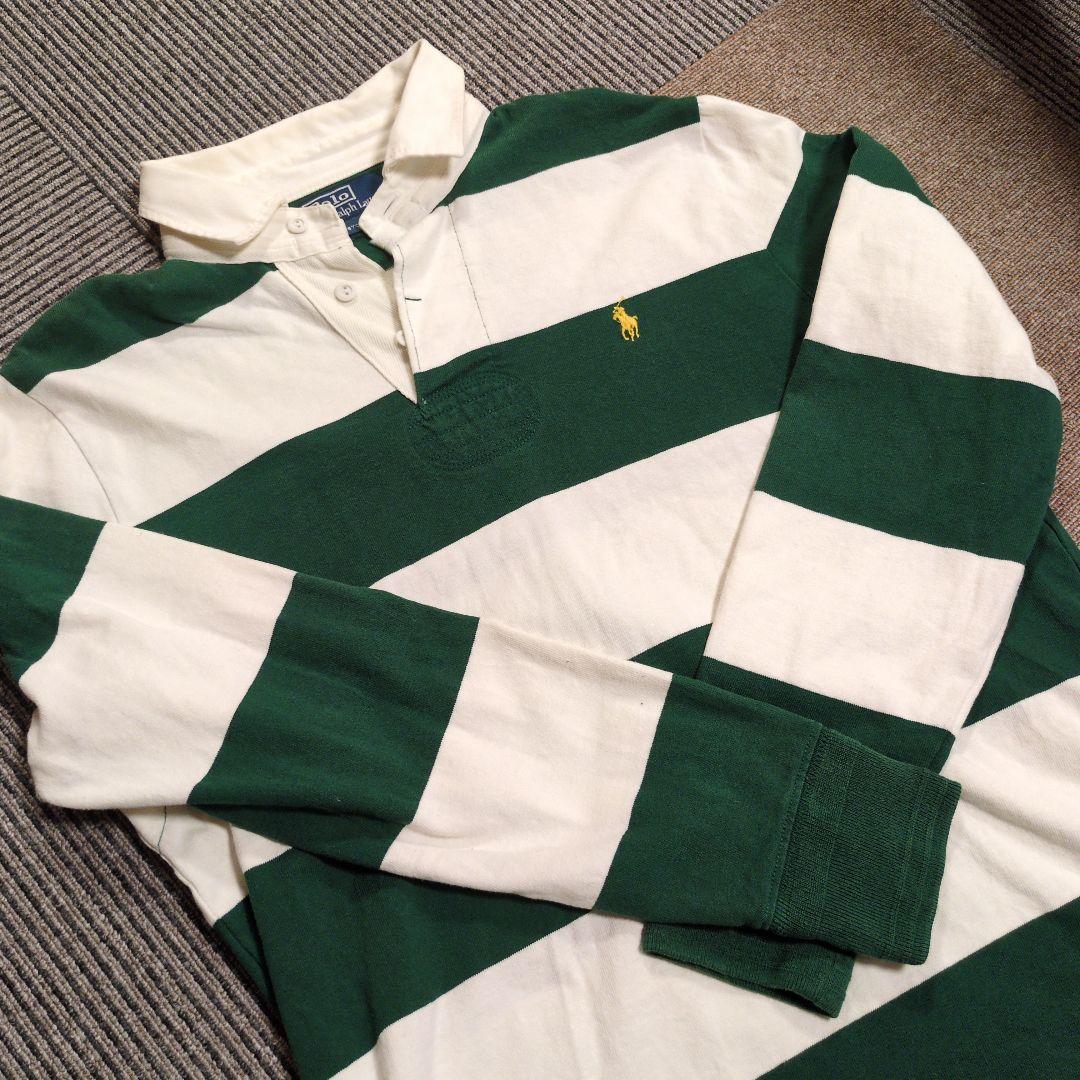 ポロ ラガーシャツ 緑と白のストライプ　М