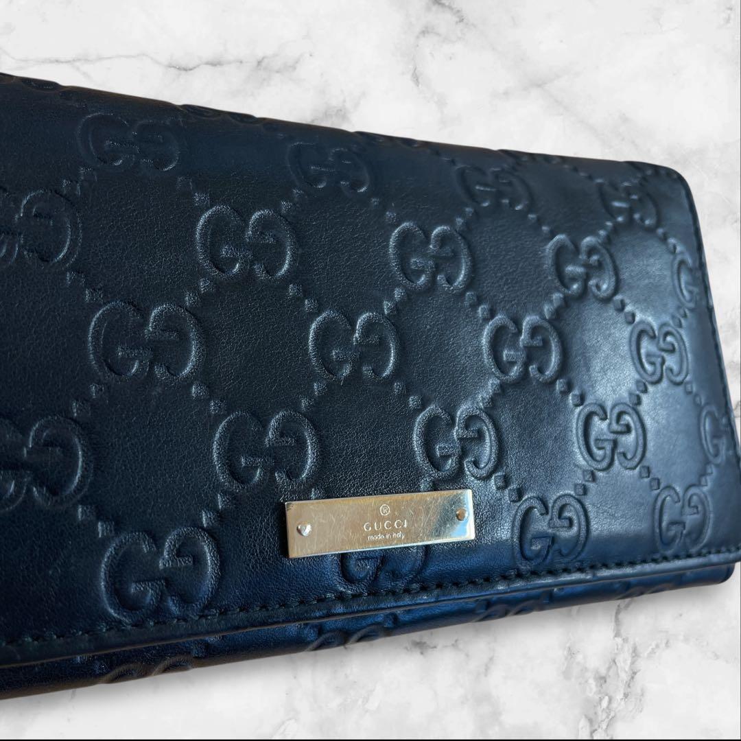 訳あり美品✨　GUCCI グッチ GG柄　シマレザー 　二つ折り長財布 ブラック