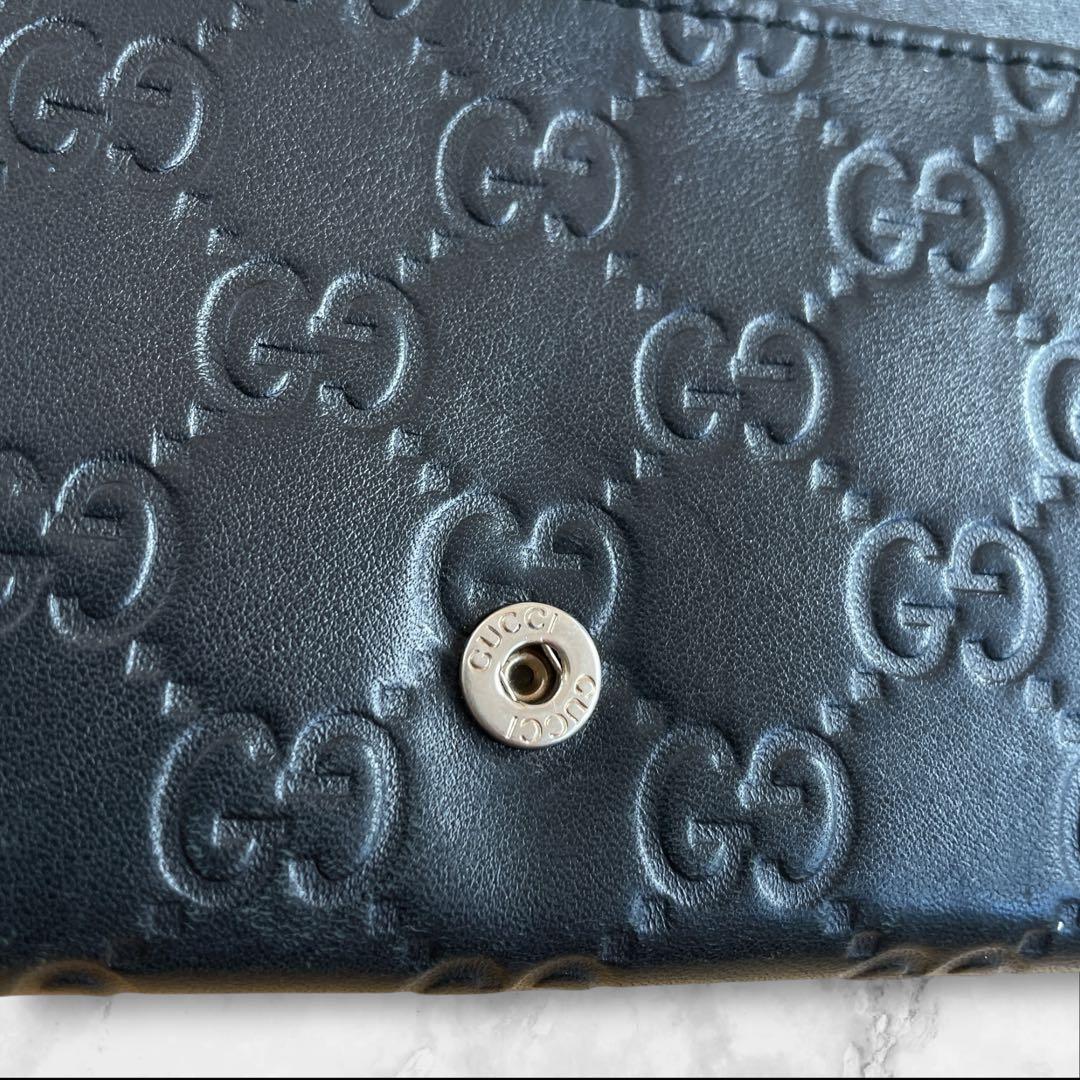 訳あり美品✨　GUCCI グッチ GG柄　シマレザー 　二つ折り長財布 ブラック