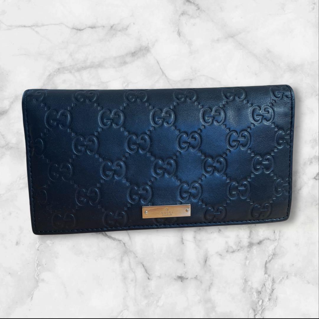 訳あり美品✨　GUCCI グッチ GG柄　シマレザー 　二つ折り長財布 ブラック