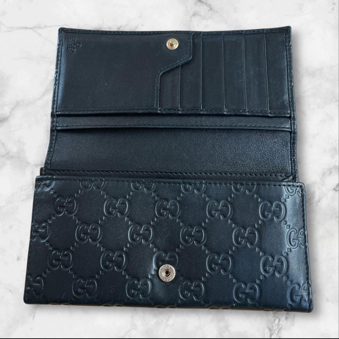 訳あり美品✨　GUCCI グッチ GG柄　シマレザー 　二つ折り長財布 ブラック