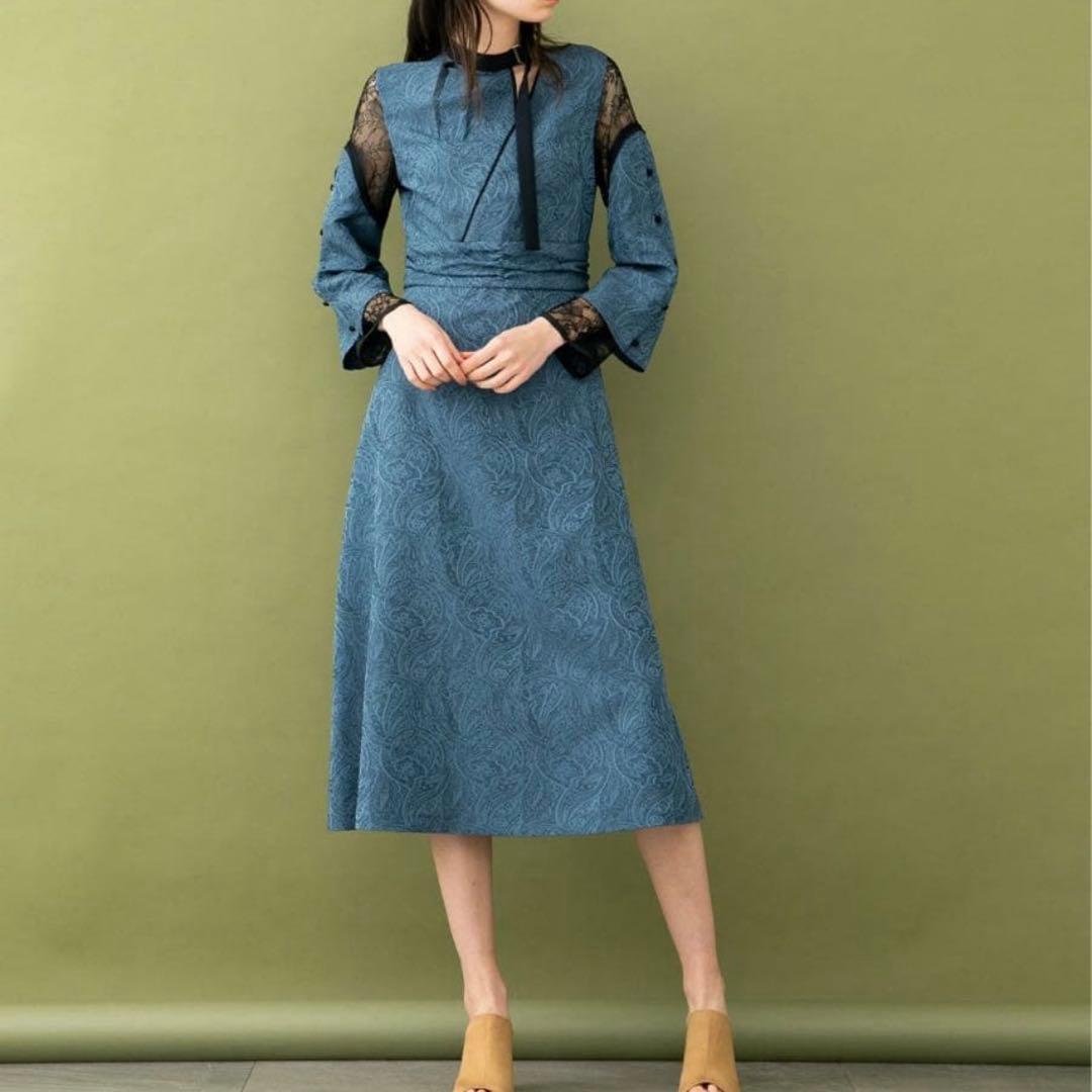 専用　United Tokyo ペイズリージャガードワンピース ブルー