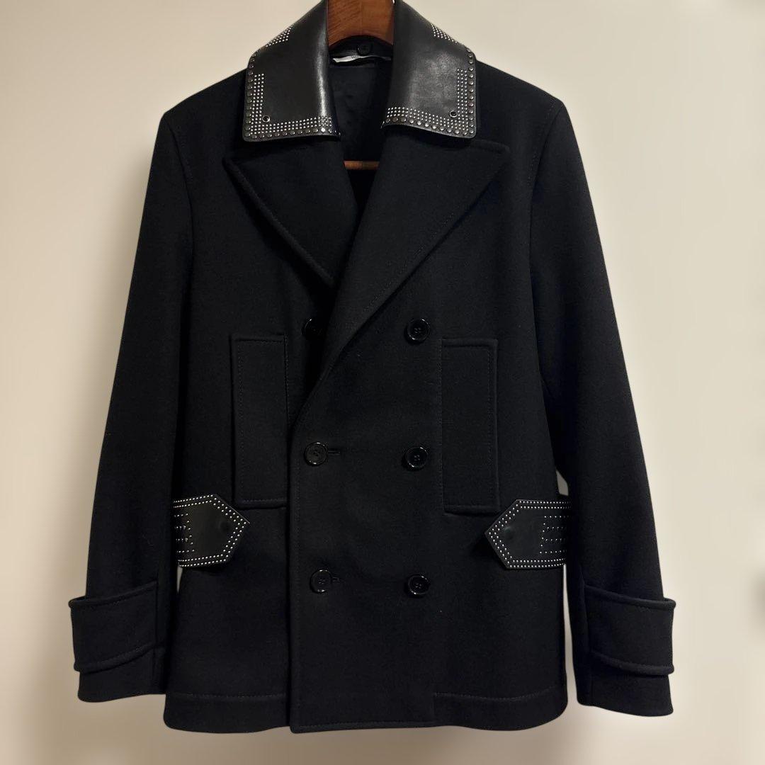 VALENTINOヴァレンティノ　pコート　ピーコート　スタッズ　レザー襟
