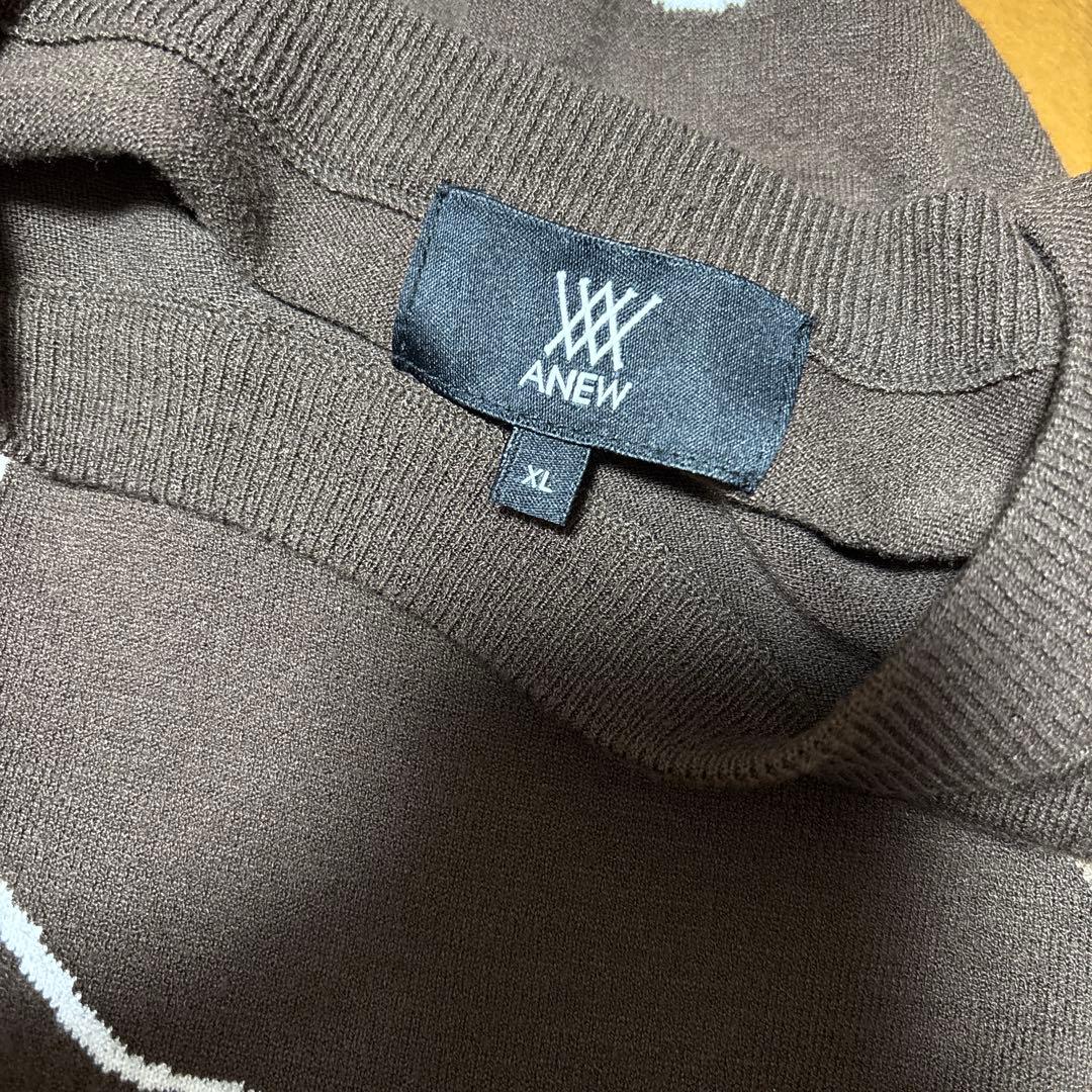 アニューゴルフメンズロゴインター プリント 長袖 ラウンドネック ニット