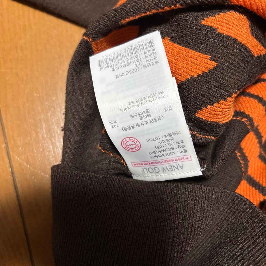 アニューゴルフメンズロゴインター プリント 長袖 ラウンドネック ニット