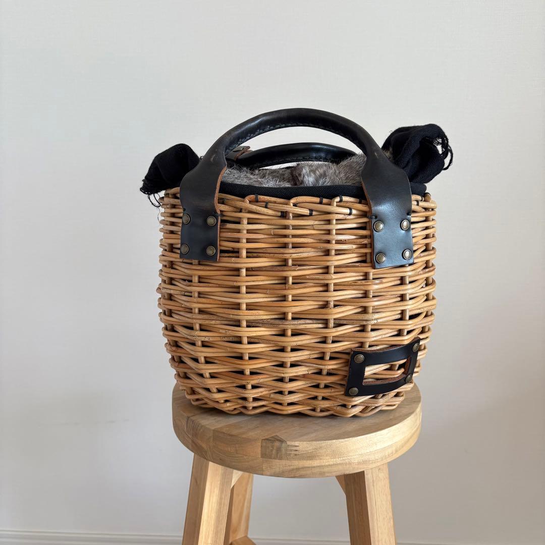 エバゴス　ebagos ファー付き　籐とレザーのカゴバック