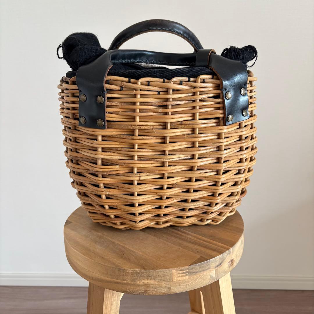 エバゴス　ebagos ファー付き　籐とレザーのカゴバック