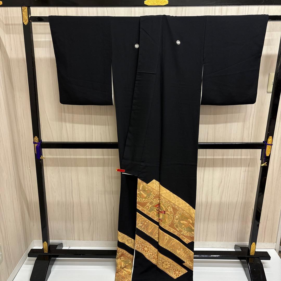K*o様 豪華 黒留袖 金彩 一部刺繍 鳥 比翼仕立 正絹 広衿 袷 着物 AK