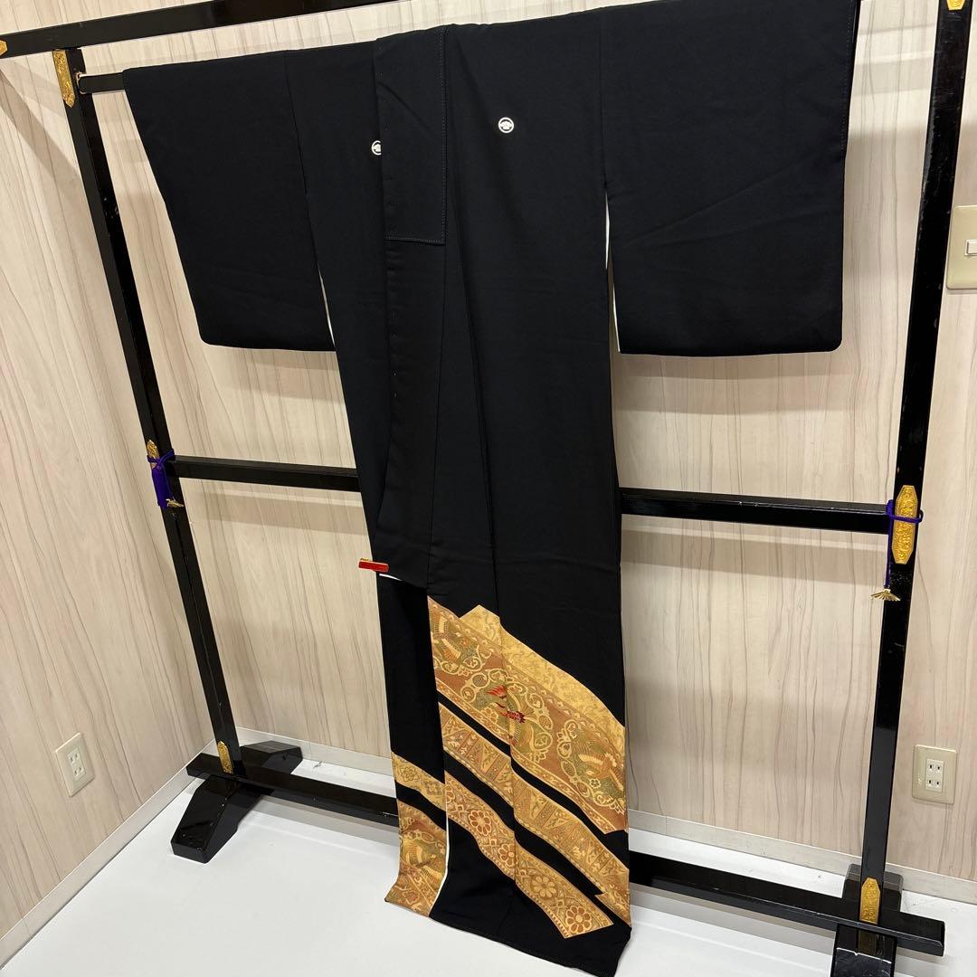 K*o様 豪華 黒留袖 金彩 一部刺繍 鳥 比翼仕立 正絹 広衿 袷 着物 AK