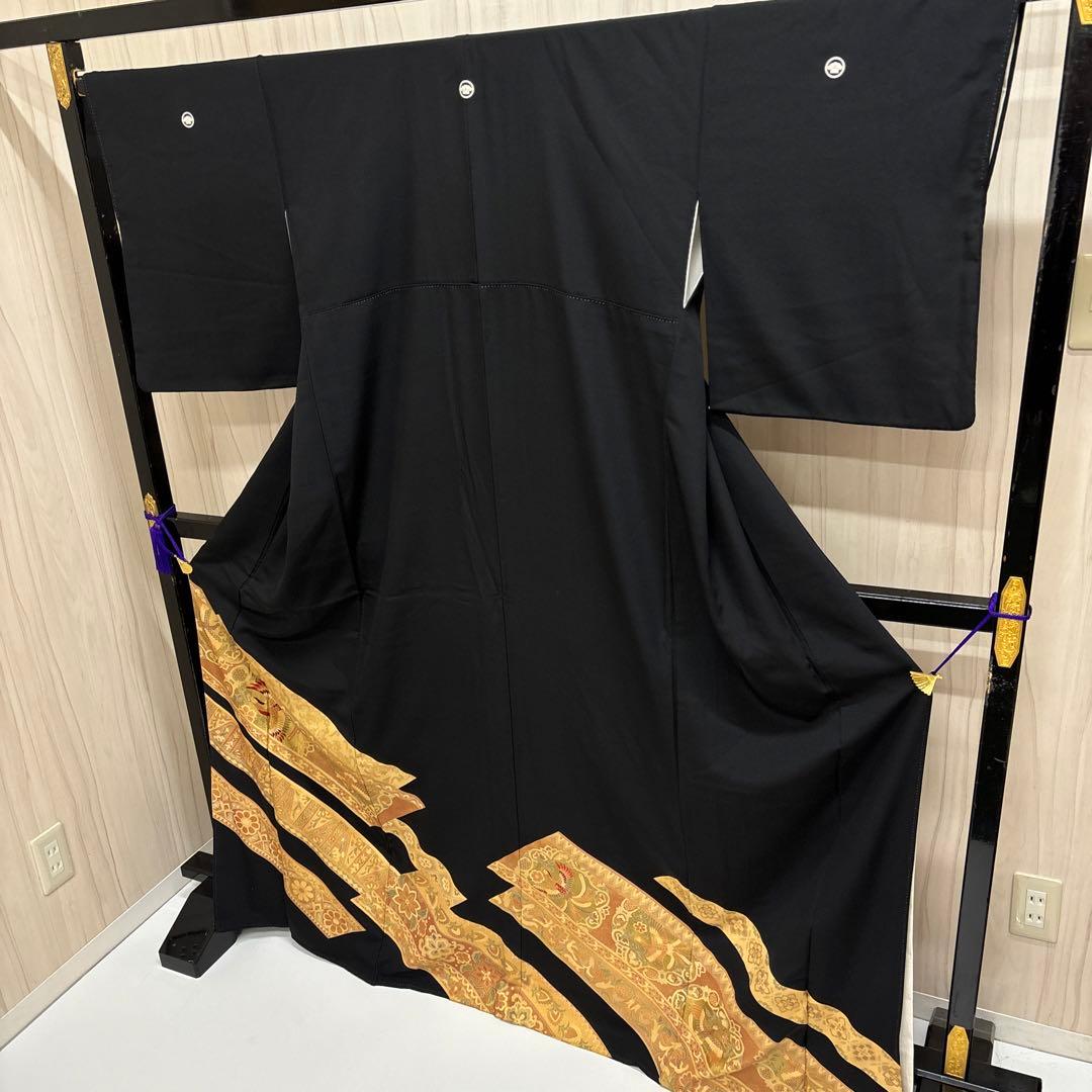 K*o様 豪華 黒留袖 金彩 一部刺繍 鳥 比翼仕立 正絹 広衿 袷 着物 AK