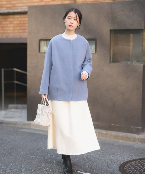 KATHARINE ROSS エシカルモッサミディコート　ブルー　ウール