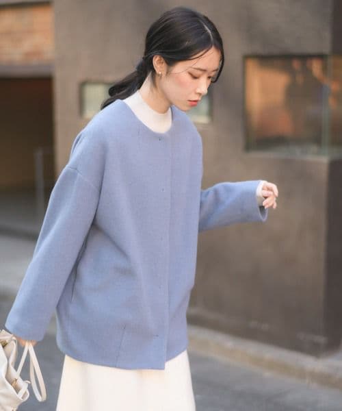 KATHARINE ROSS エシカルモッサミディコート　ブルー　ウール
