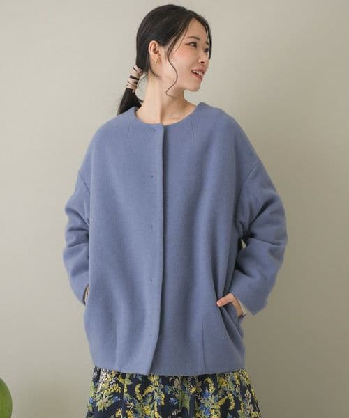 KATHARINE ROSS エシカルモッサミディコート　ブルー　ウール