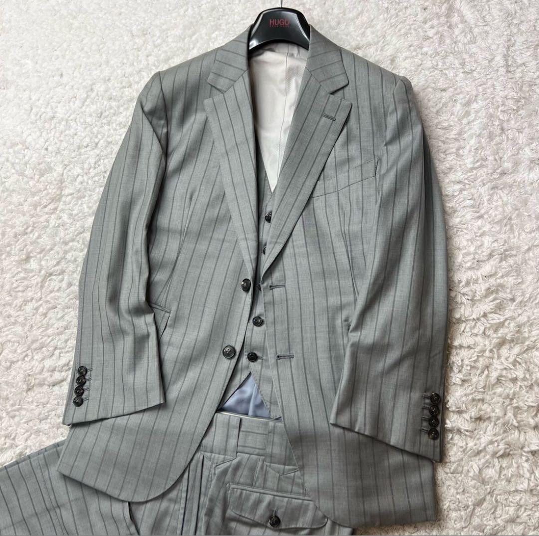 スーツ スリーピース オーダー ビスポーク ドーメル　 ストライプ グレー