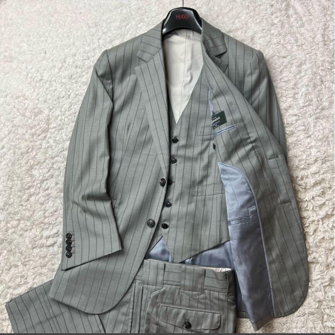 スーツ スリーピース オーダー ビスポーク ドーメル　 ストライプ グレー