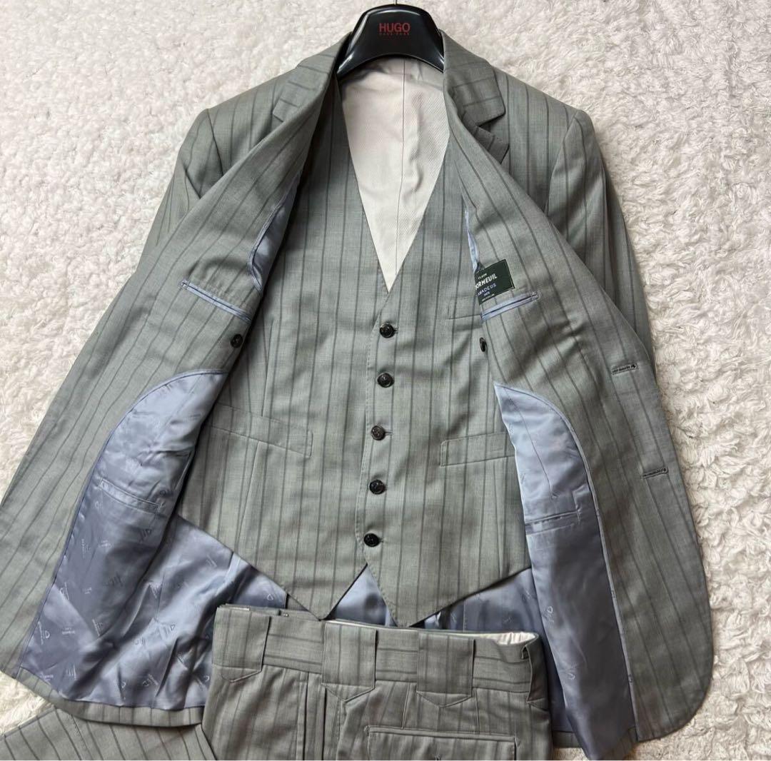 スーツ スリーピース オーダー ビスポーク ドーメル　 ストライプ グレー