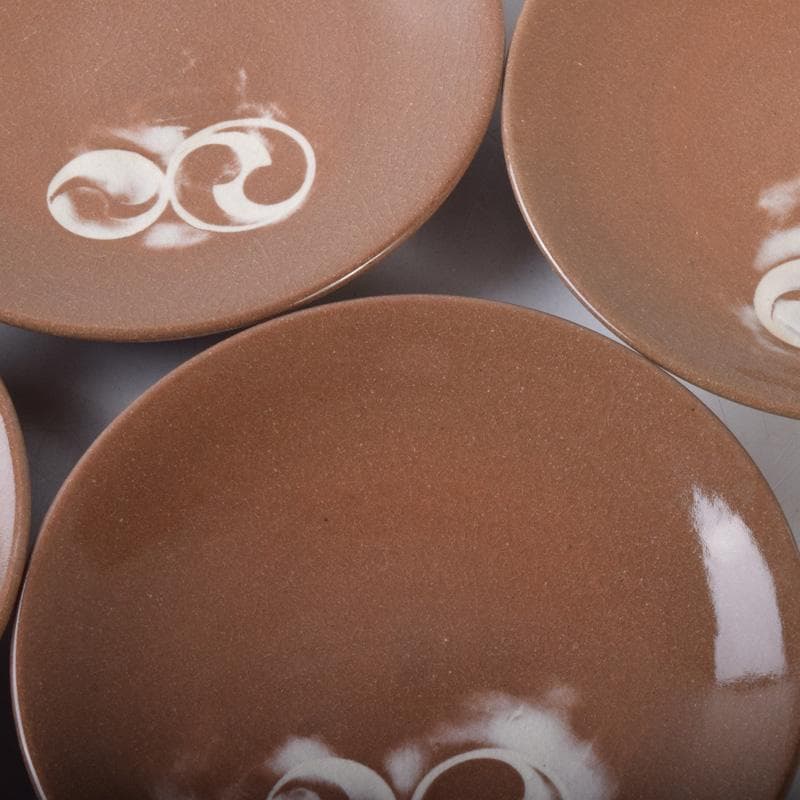 和食器　三浦竹軒作　一力皿　五客　共布共箱　C　7986