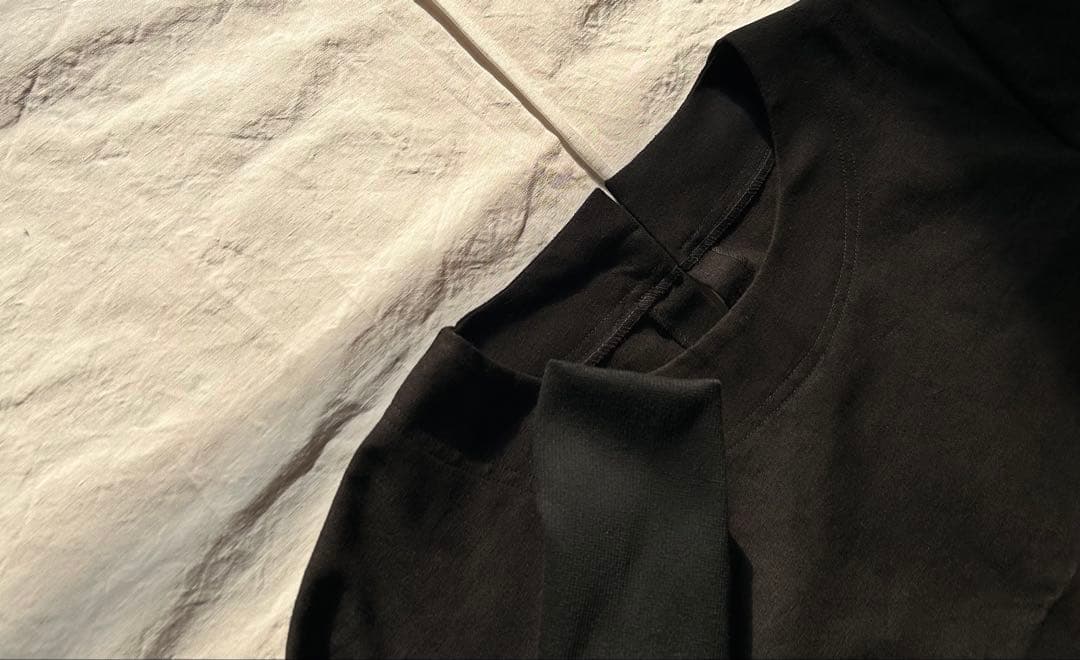 【あいさま専用ページ墨黒ブラック】しっとりめ肌感中厚＊リブ袖口かっぽう着ワンピ