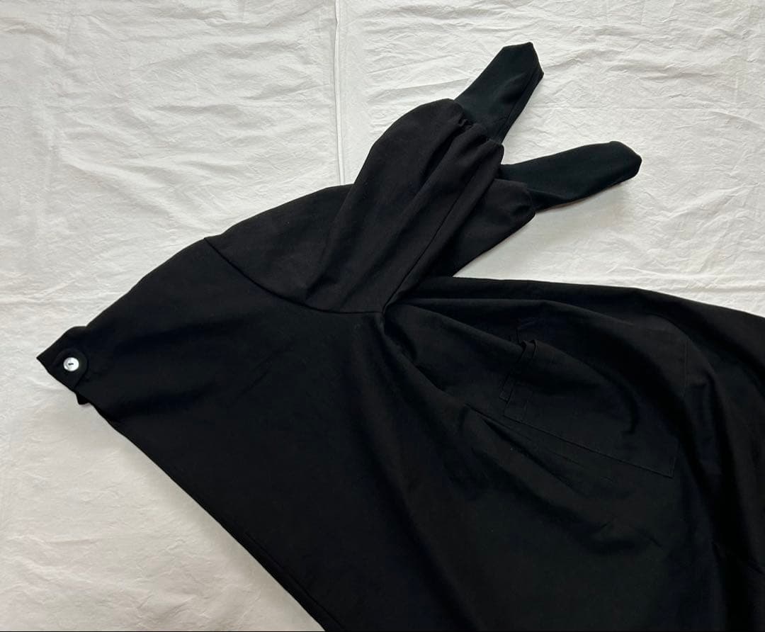 【あいさま専用ページ墨黒ブラック】しっとりめ肌感中厚＊リブ袖口かっぽう着ワンピ