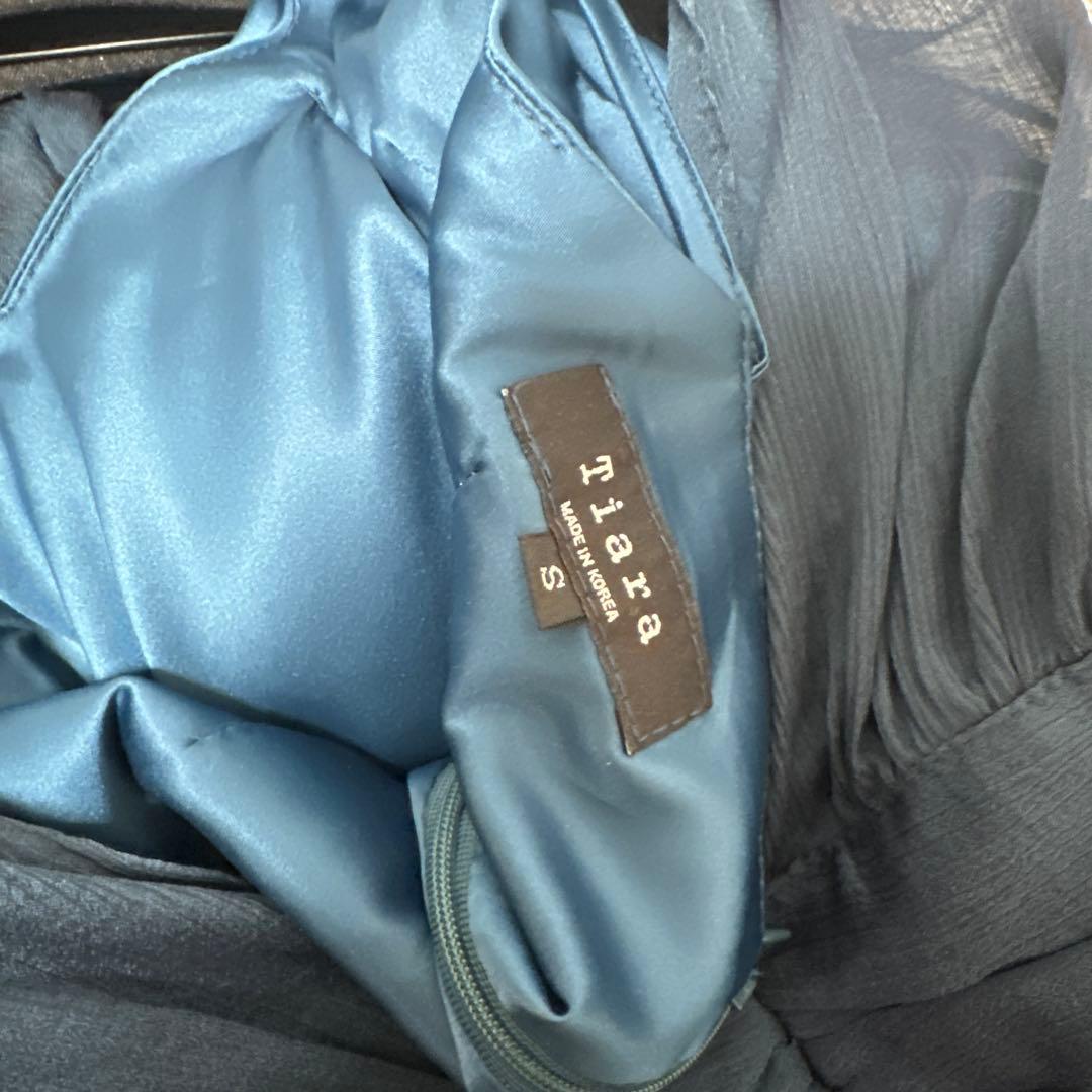 【ria】キャバドレスミニ/ワンピース/ネイビー/袖あり/長袖/フレア/シフォン