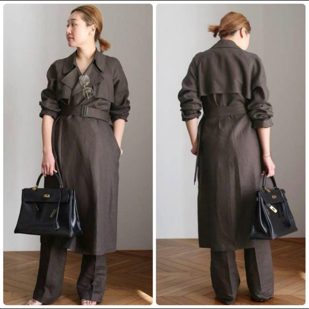 極美品✨ドゥーズィエムクラス　リネントレンチコート　茶