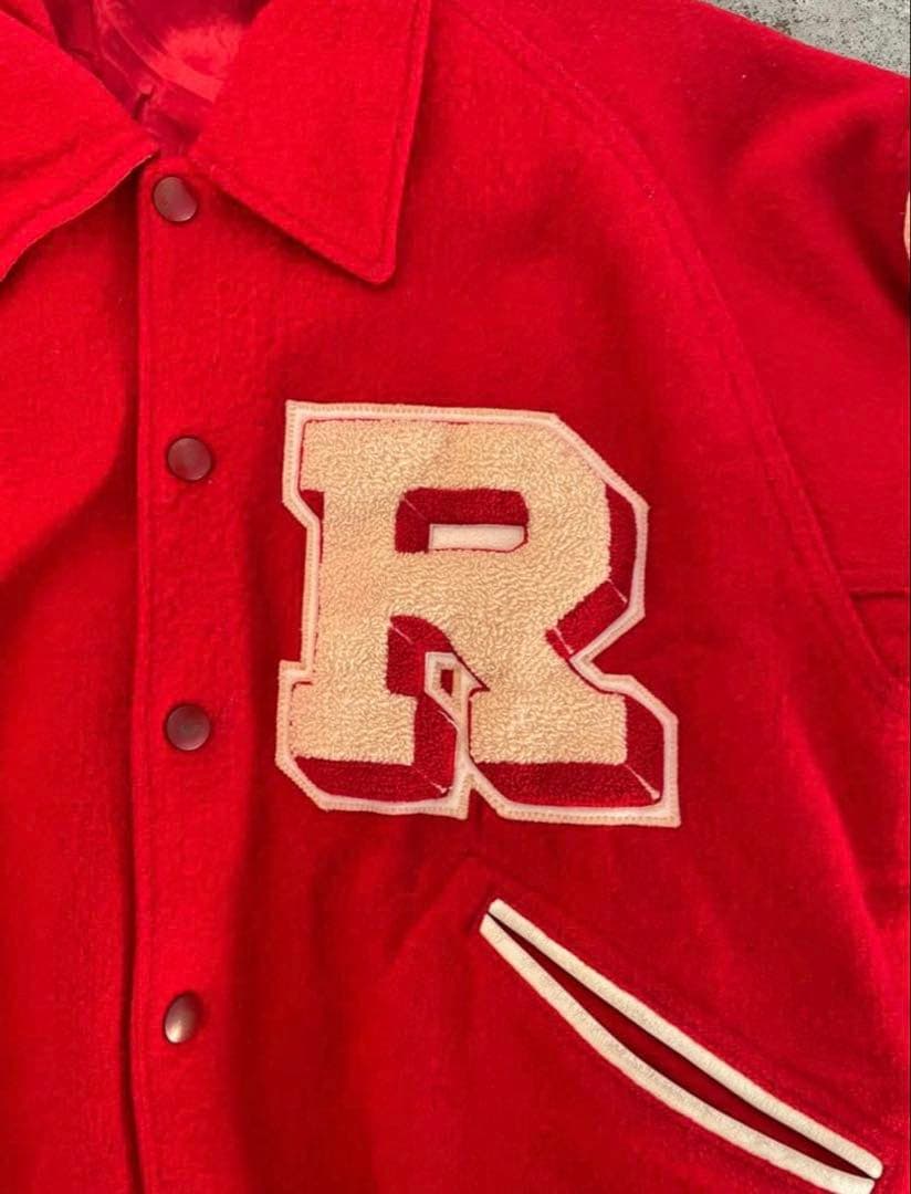 70s 80s スタジャン ウール レッド