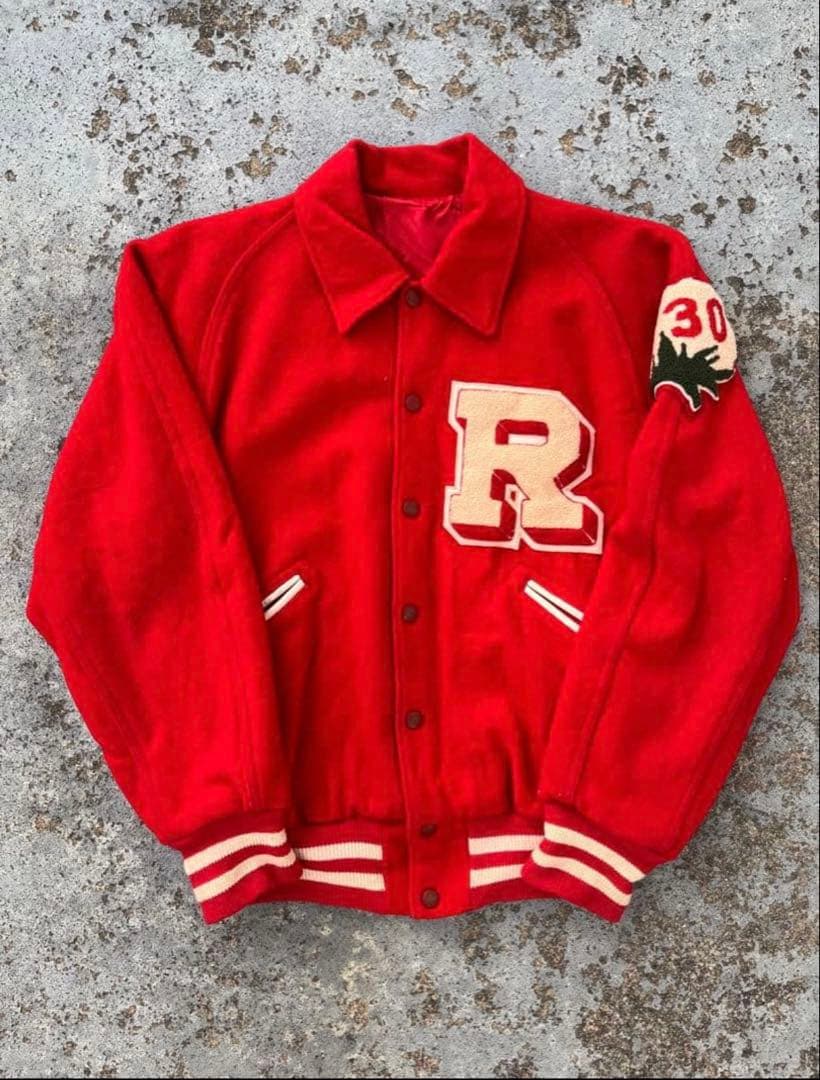 70s 80s スタジャン ウール レッド