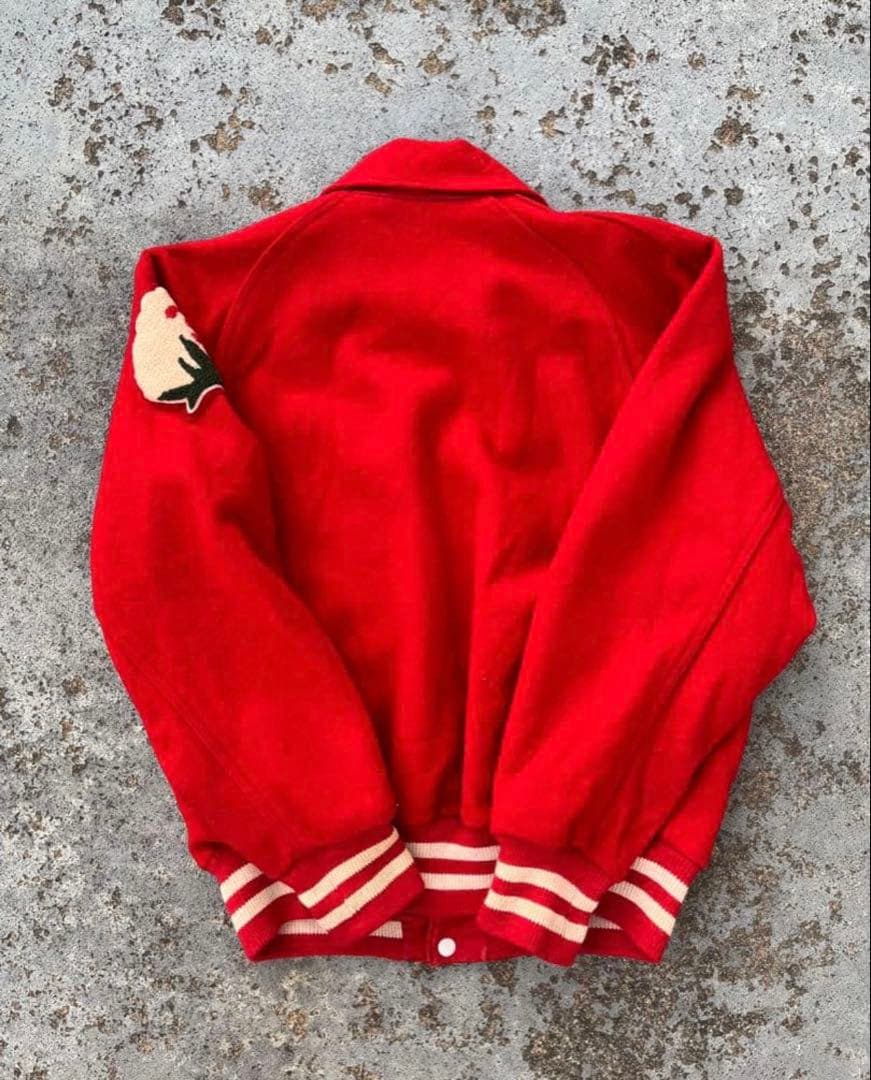 70s 80s スタジャン ウール レッド