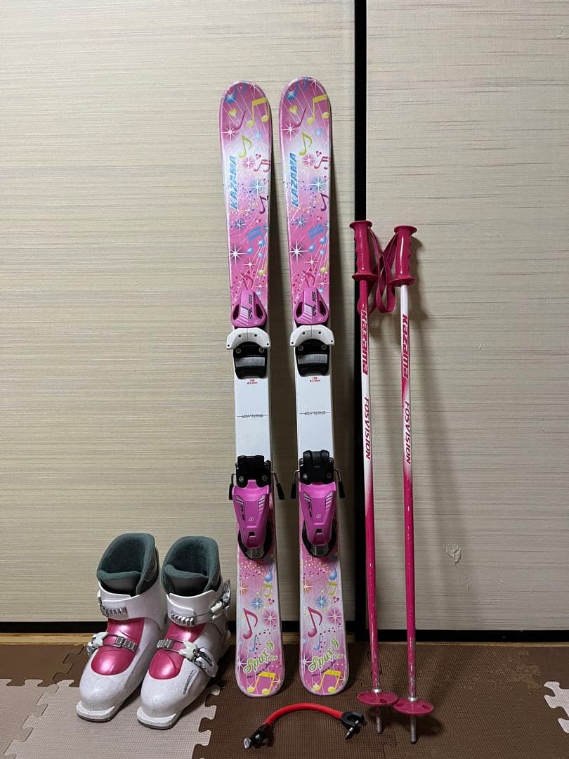 スキー3点セット KAZAMA 100cm ピンク スキー板 ストック ブーツ