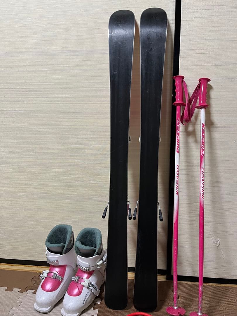 スキー3点セット KAZAMA 100cm ピンク スキー板 ストック ブーツ