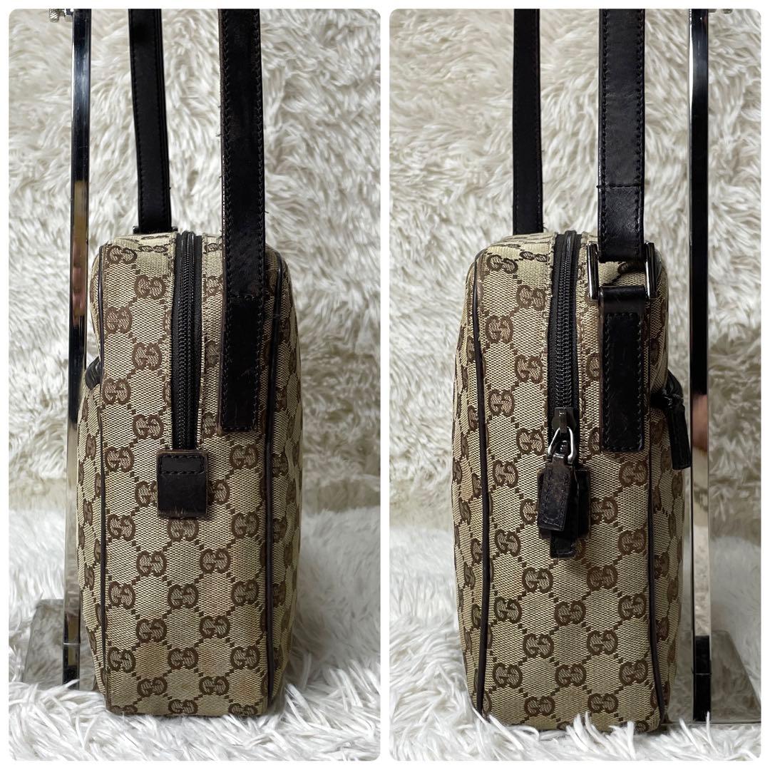 【良品】GUCCI グッチ　ショルダーバッグ　サコッシュ　キャンバス　ブラウン