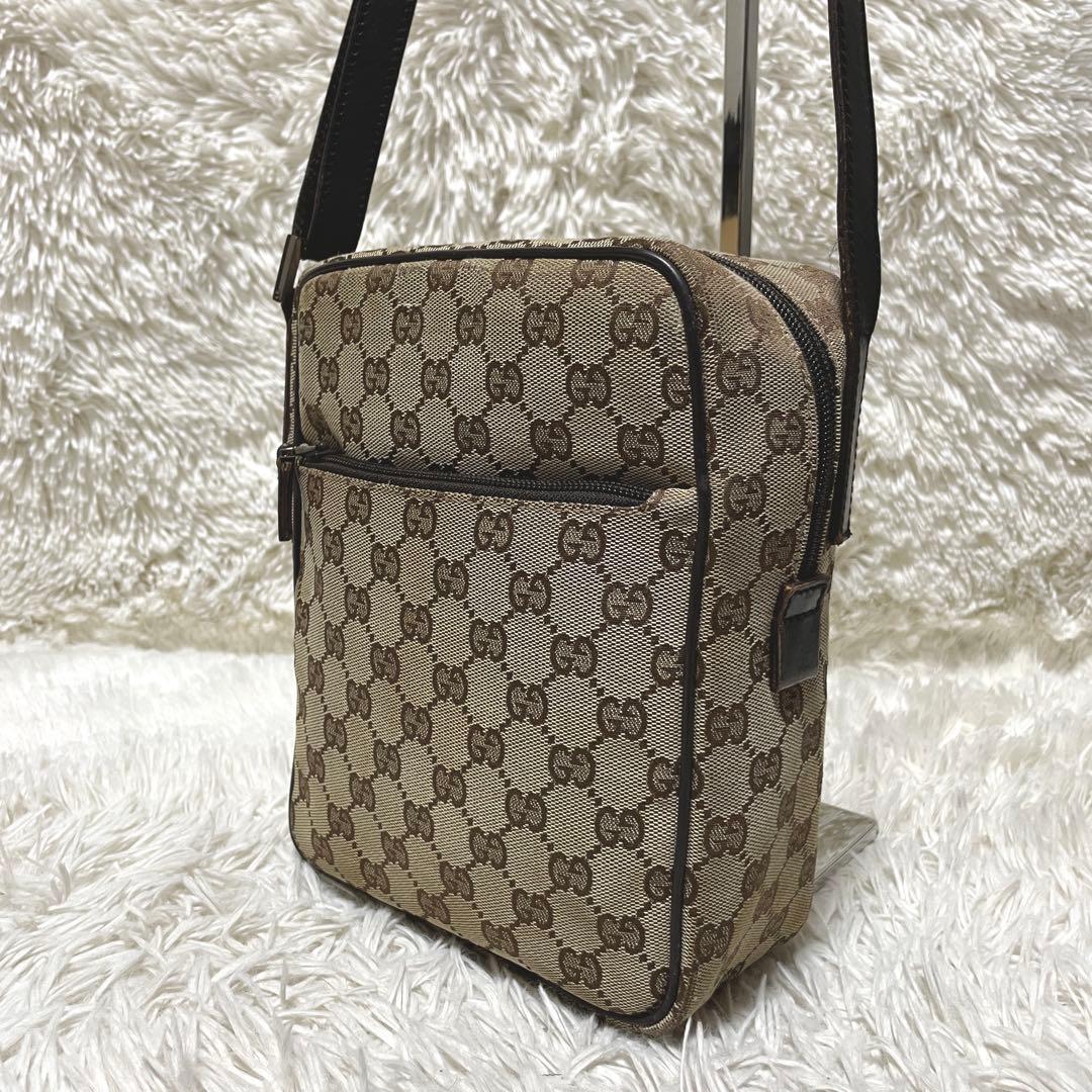 【良品】GUCCI グッチ　ショルダーバッグ　サコッシュ　キャンバス　ブラウン